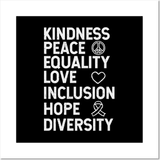 Kindness Peace Equality Love Inclusion Hope Diversity Human Rights Posters and Art